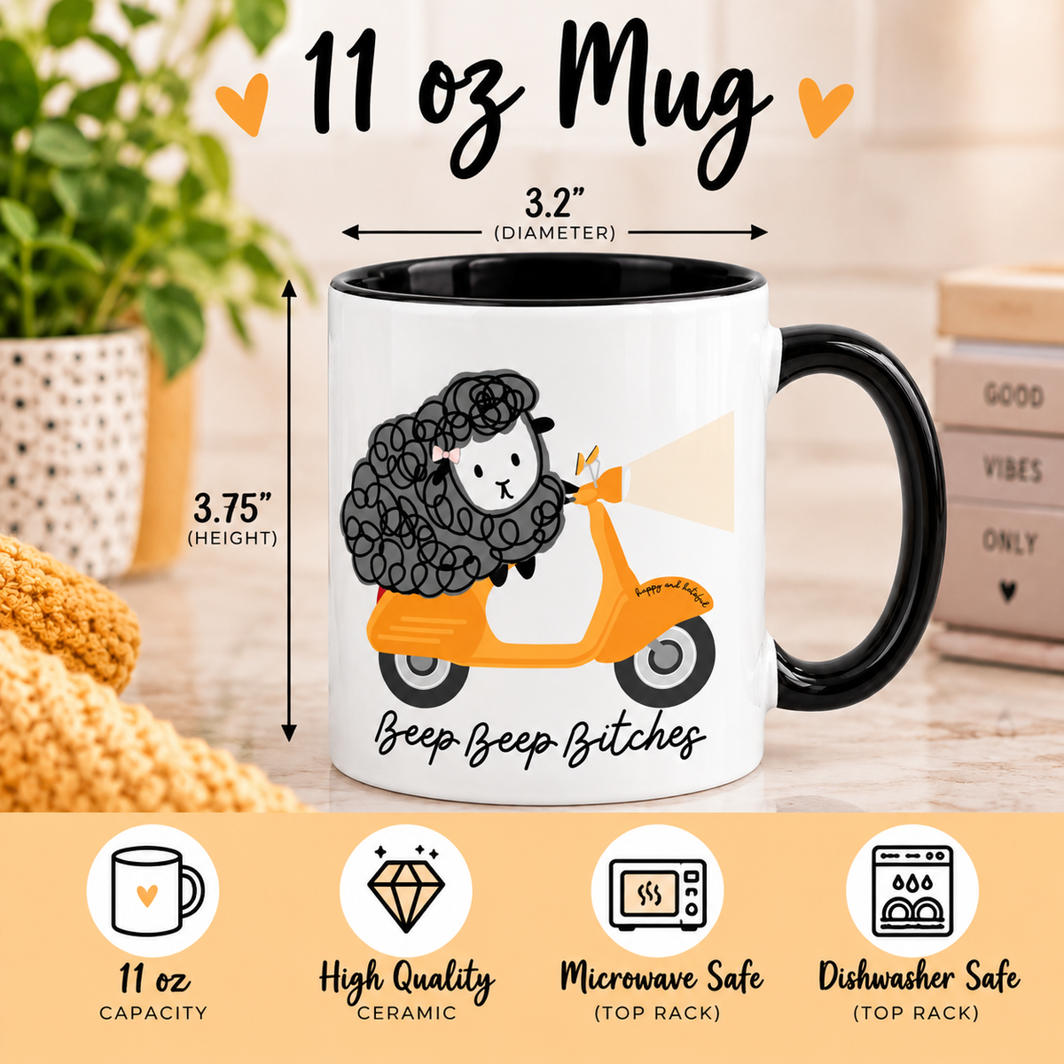 Beep Beep Bitches Sheep Scooter – 11 oz Mug