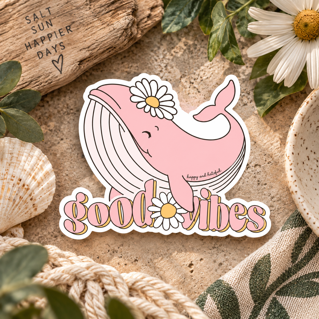 Good Vibes Pink Whale Vinyl Sticker