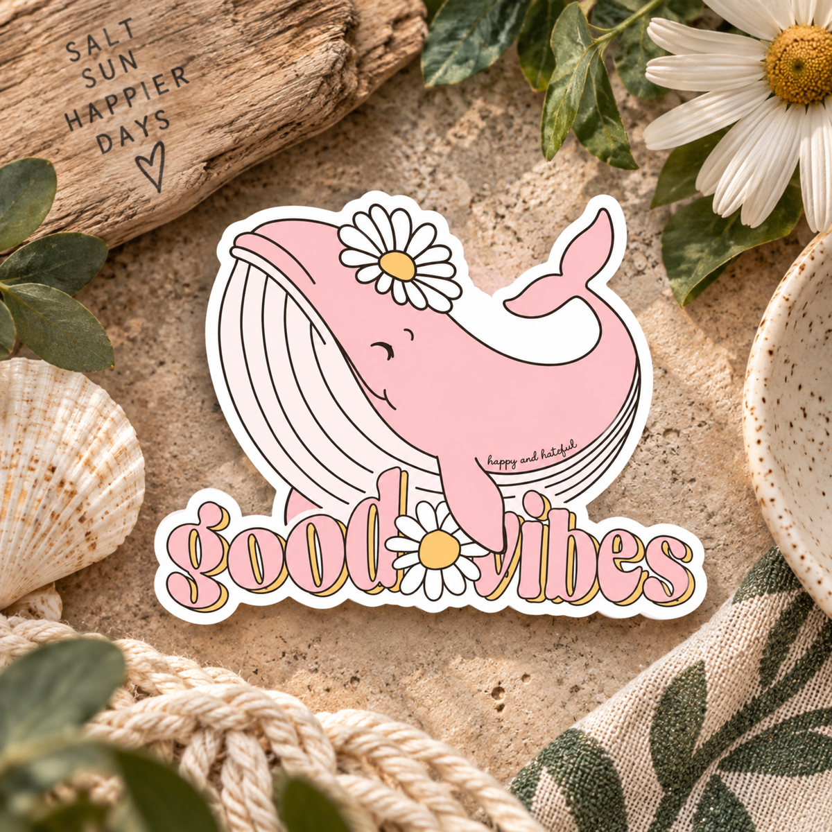 Good Vibes Pink Whale Vinyl Sticker
