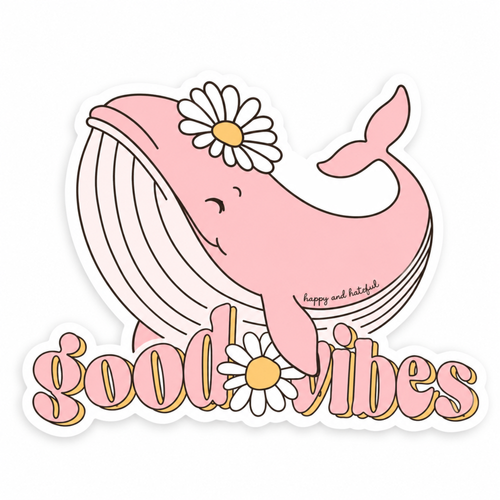 Good Vibes Pink Whale Vinyl Sticker