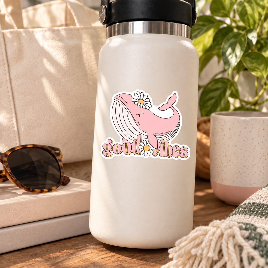 Good Vibes Pink Whale Vinyl Sticker