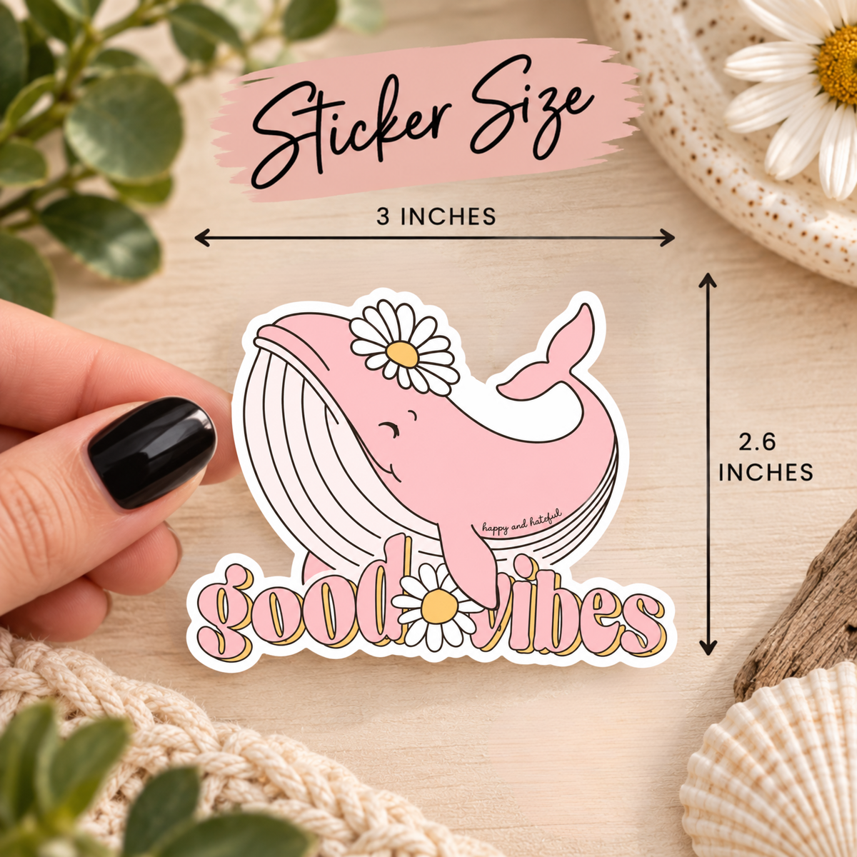 Good Vibes Pink Whale Vinyl Sticker